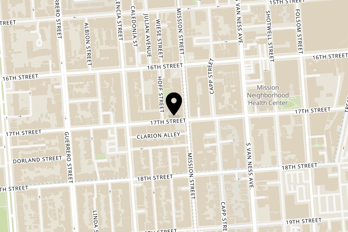 Map showing the location of Aaha Indian Cuisine on 3316 17th St in San Francisco